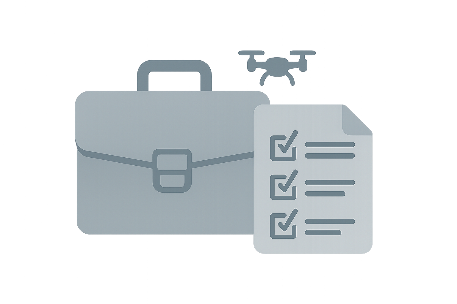 Illustration: Aktenkoffer mit Drohnen-Silhouette und Checkliste